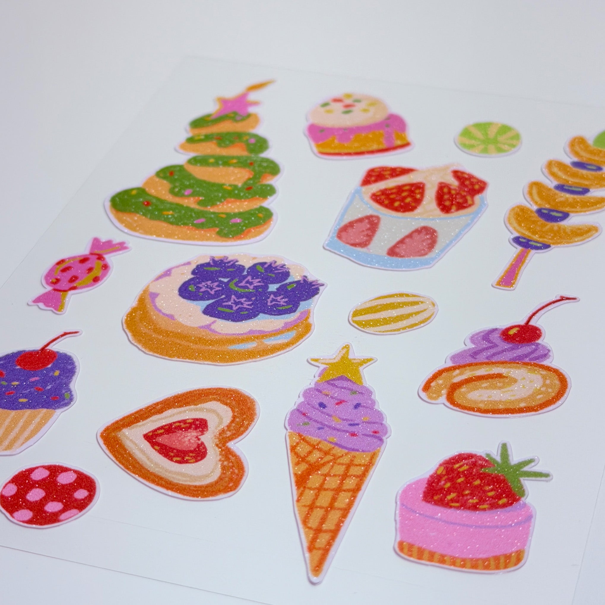Cute Glitter Illustrated Sticker Sheet  - Cake