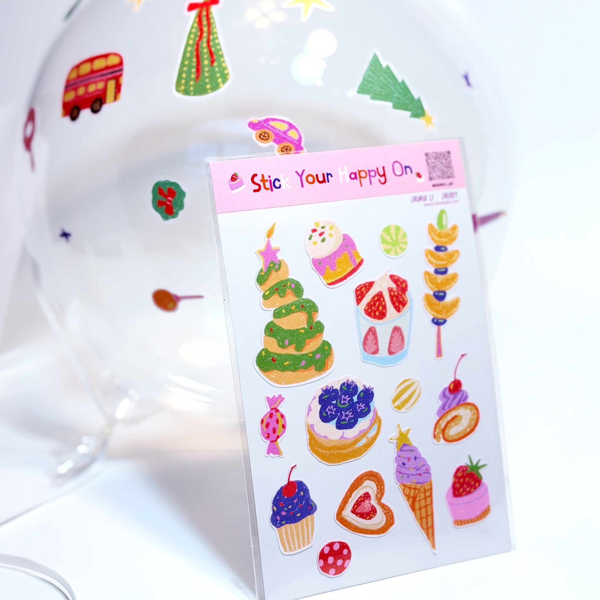 Cute Glitter Illustrated Sticker Sheet  - Cake