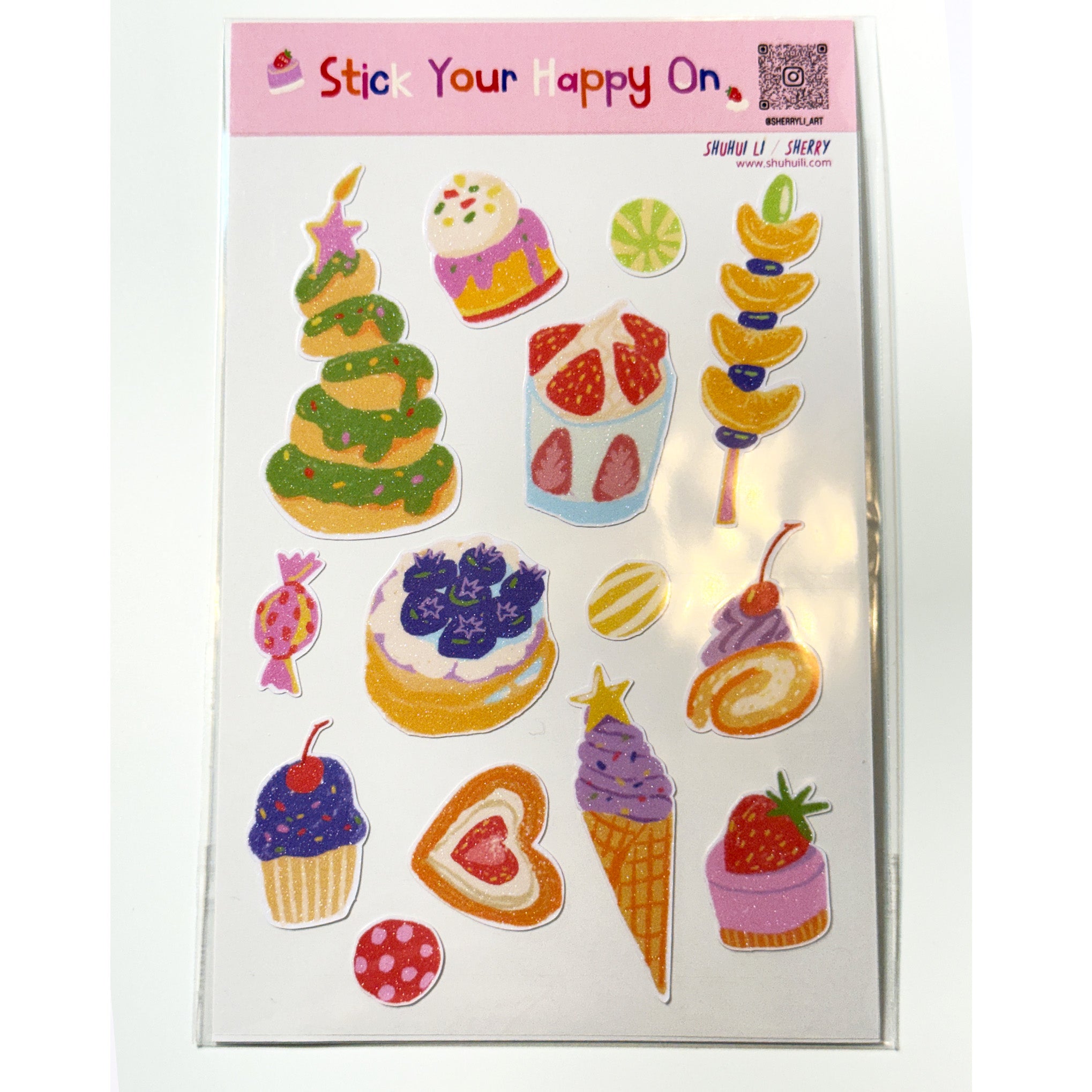 Cute Glitter Illustrated Sticker Sheet  - Cake