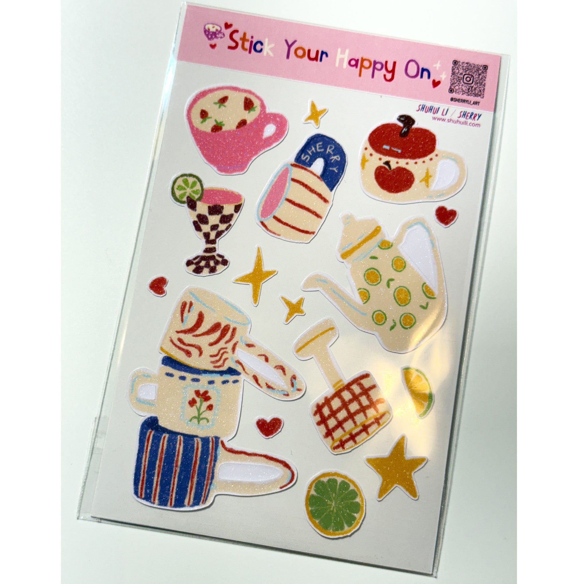 Cute Glitter Illustrated Sticker Sheet  - Cute Coffee Cup