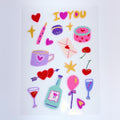 Cute Glitter Illustrated Sticker Sheet  - Cute Love & Hearts