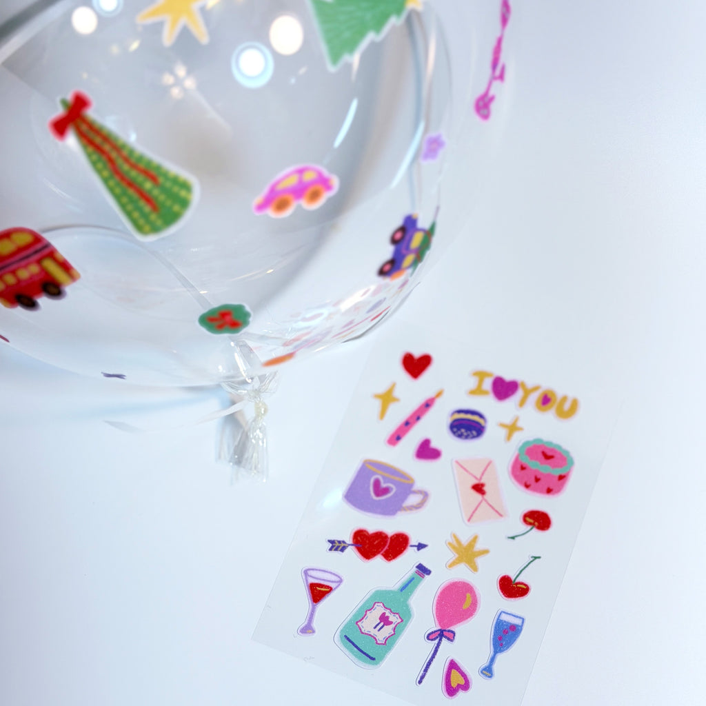 Cute Glitter Illustrated Sticker Sheet  - Cute Love & Hearts