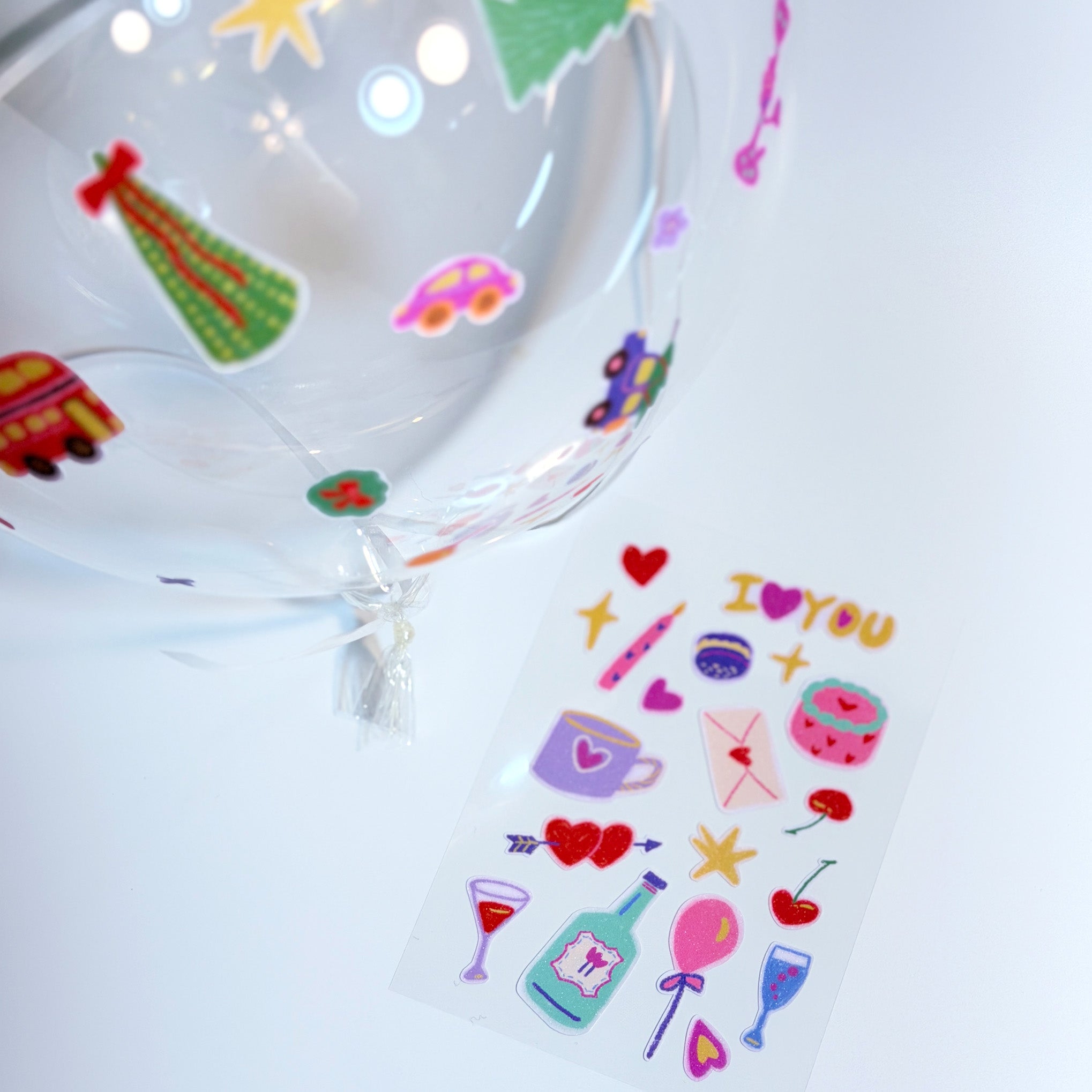 Cute Glitter Illustrated Sticker Sheet  - Cute Love & Hearts