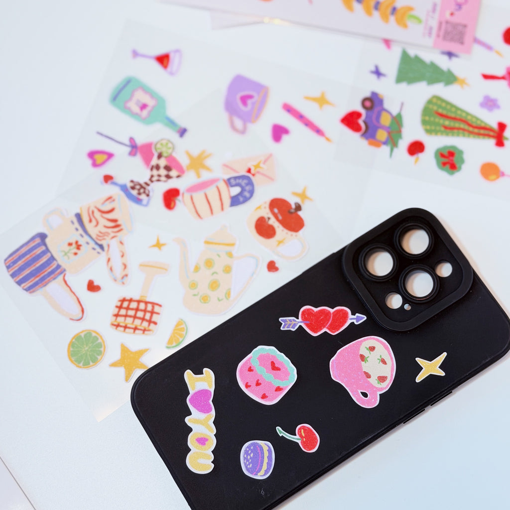 Cute Glitter Illustrated Sticker Sheet  - fruits