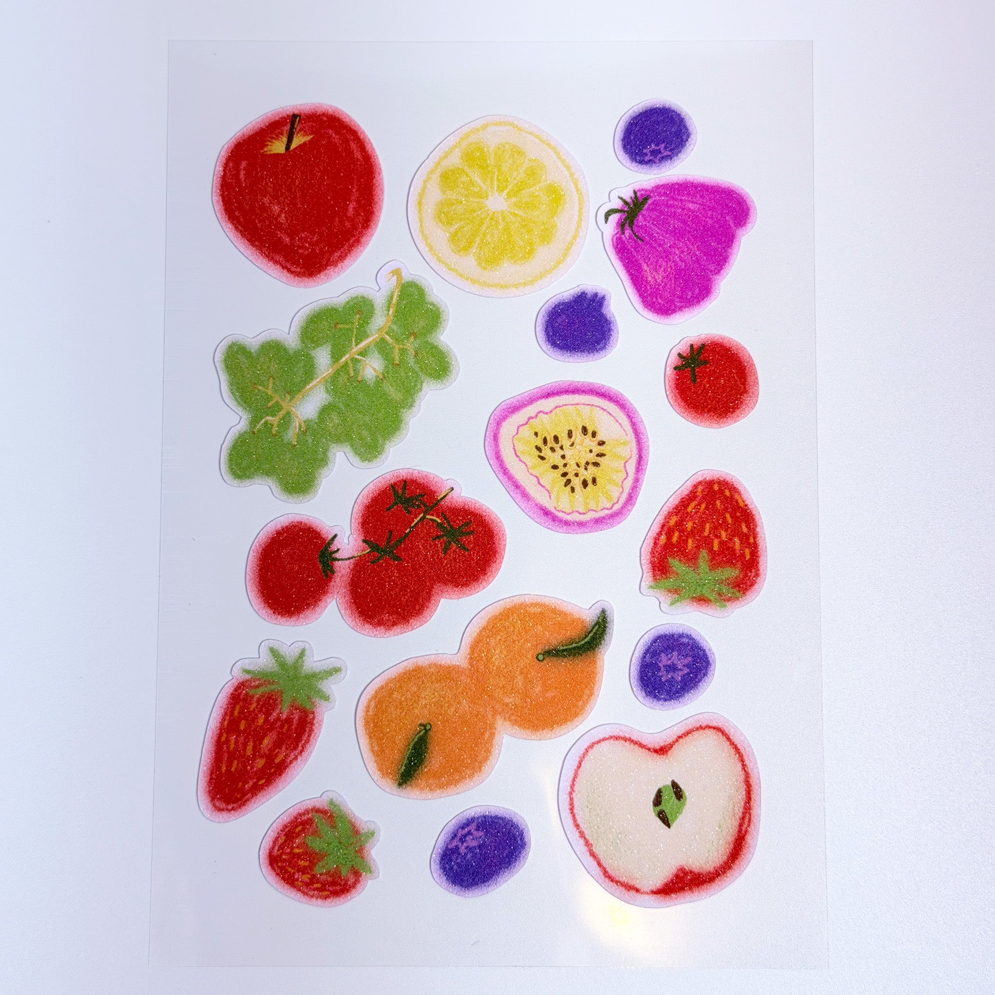 Cute Glitter Illustrated Sticker Sheet  - fruits
