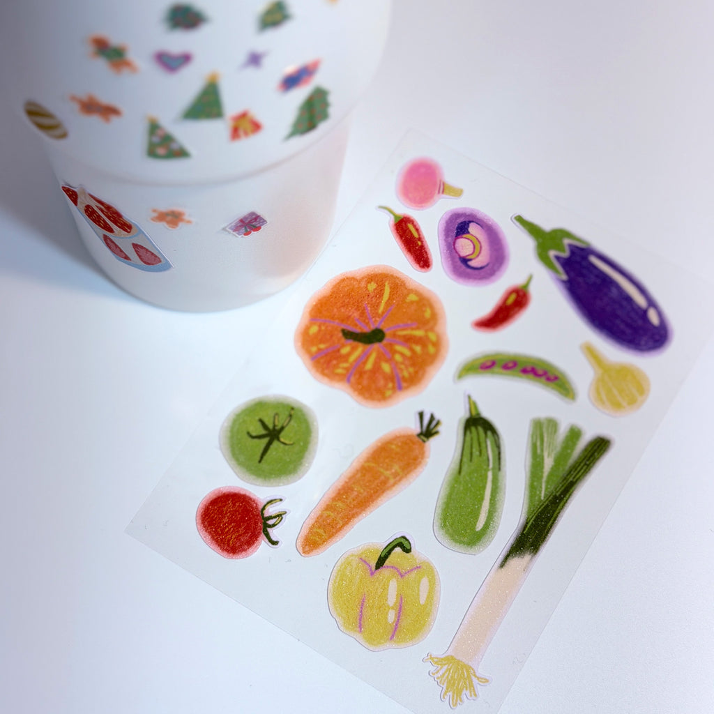Cute Glitter Illustrated Sticker Sheet  - vegetable