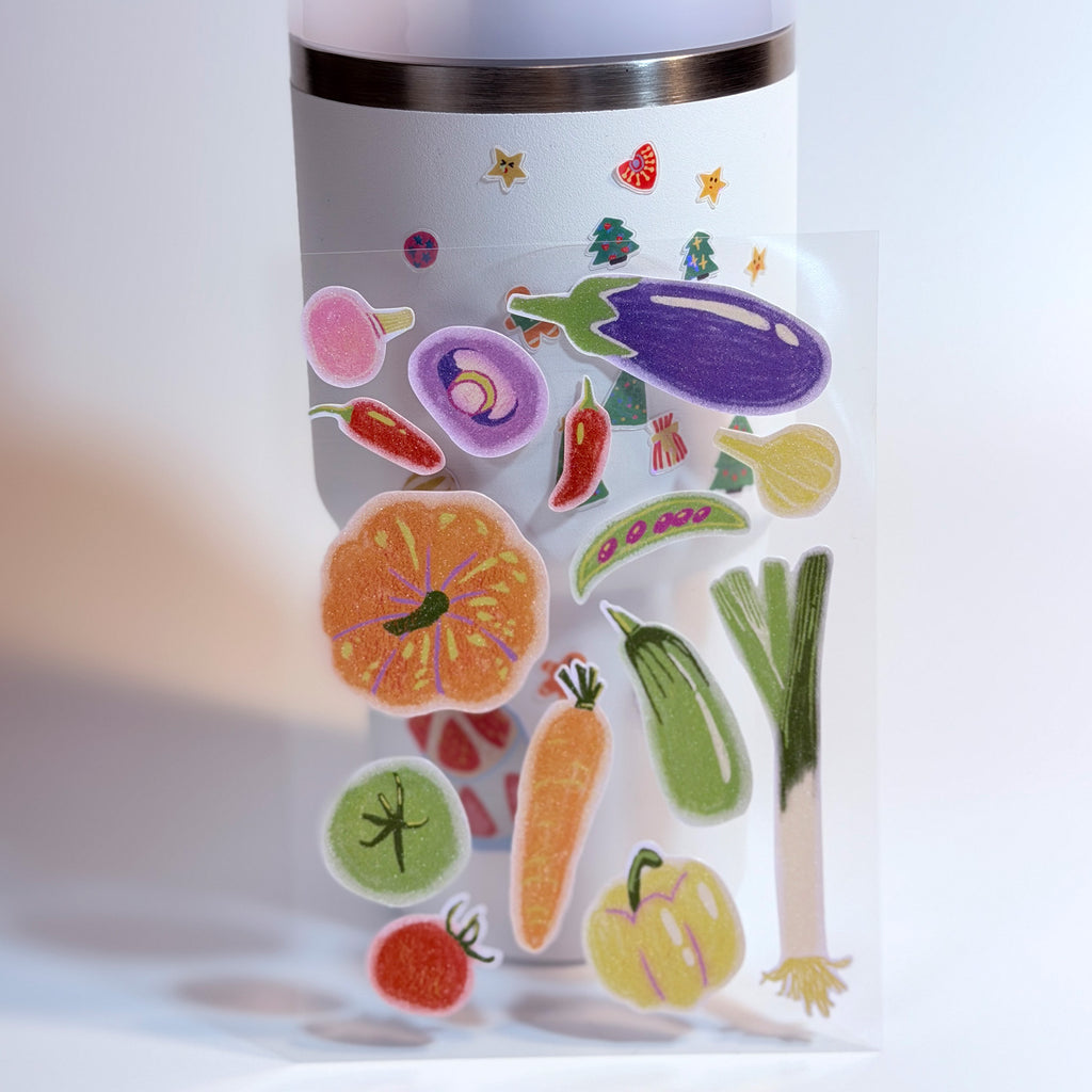 Cute Glitter Illustrated Sticker Sheet  - vegetable